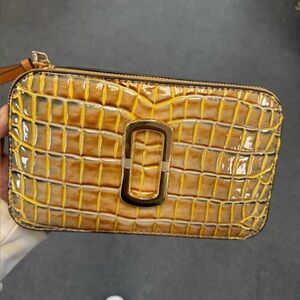 Gold Croc-Embossed Wristlet